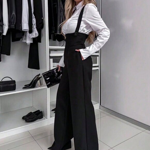 Black Elegant Women's Wide Leg Jumpsuit - Picture 2 of 7